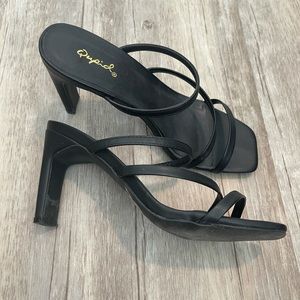 Black strappy mules